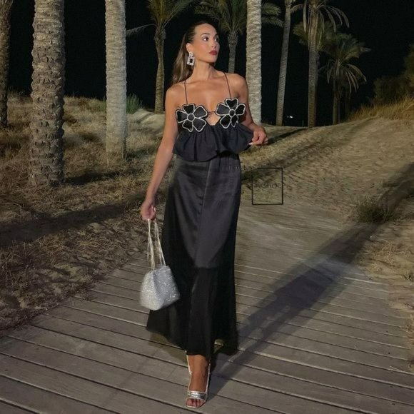 ZARA RHINESTONE FLORAL POPLIN TOP - Picture 3 of 16